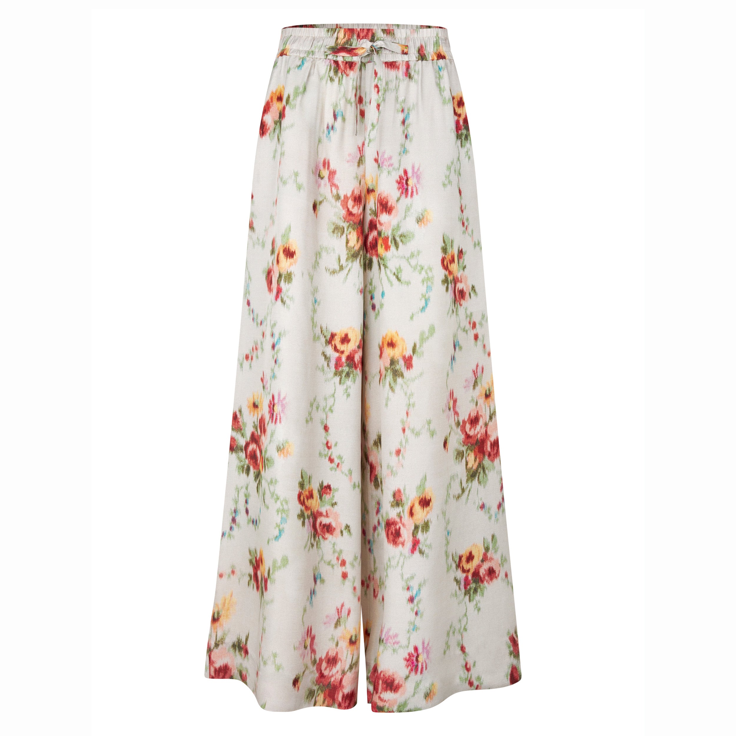 Tapis Noir Cara Silk Palazzo Pants - White Pants Hvid