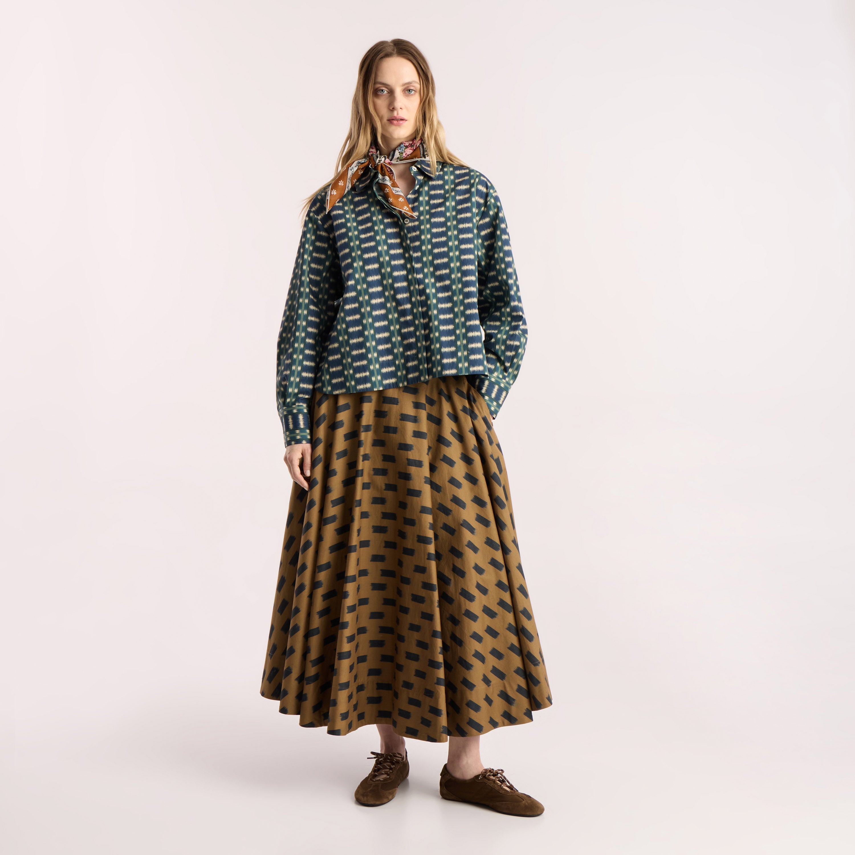 Tapis Noir Farah Cotton Skirt - Camel Skirt Beige