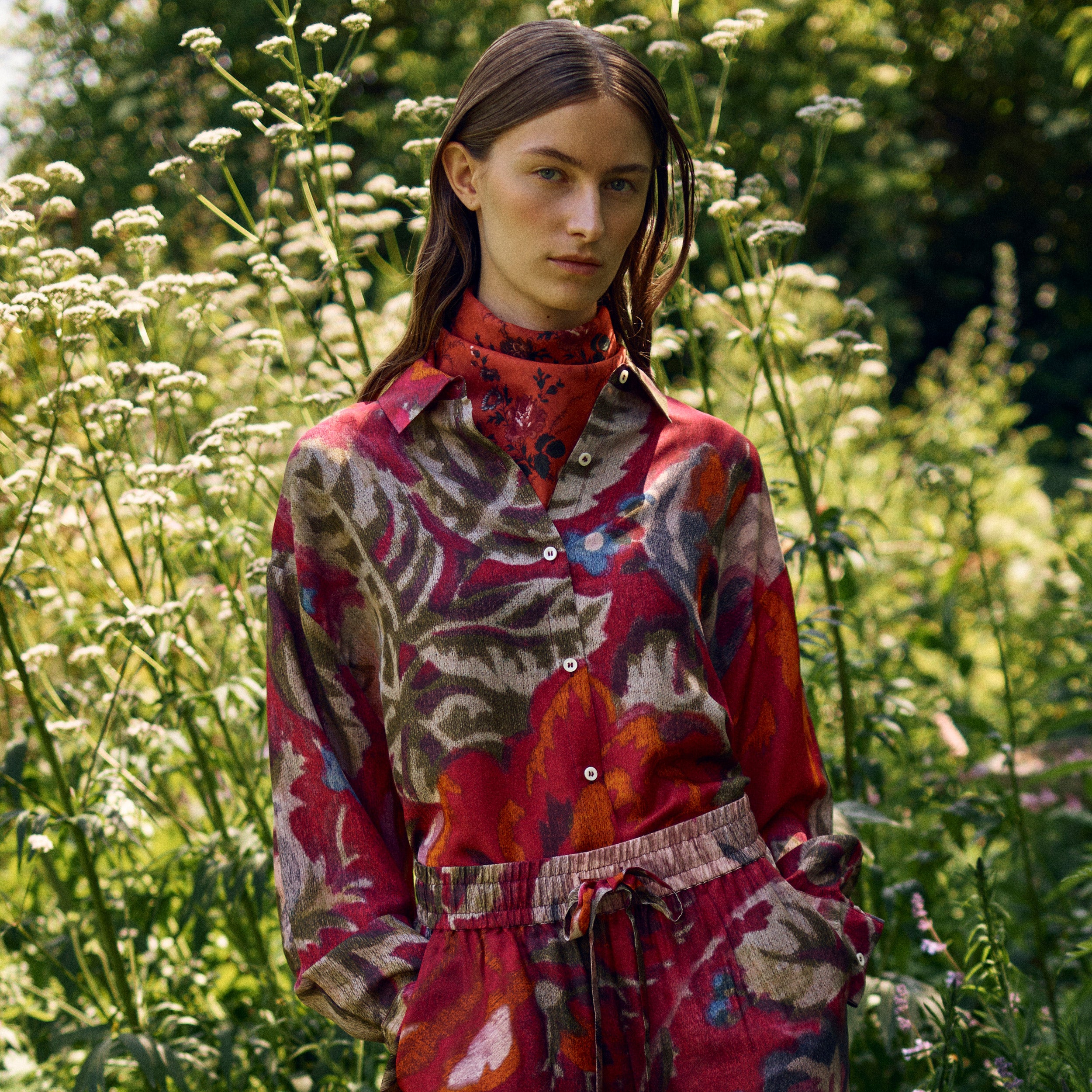 Tapis Noir Let Blomstret Patchwork Tørklæde Light Small (67x67cm) Rød